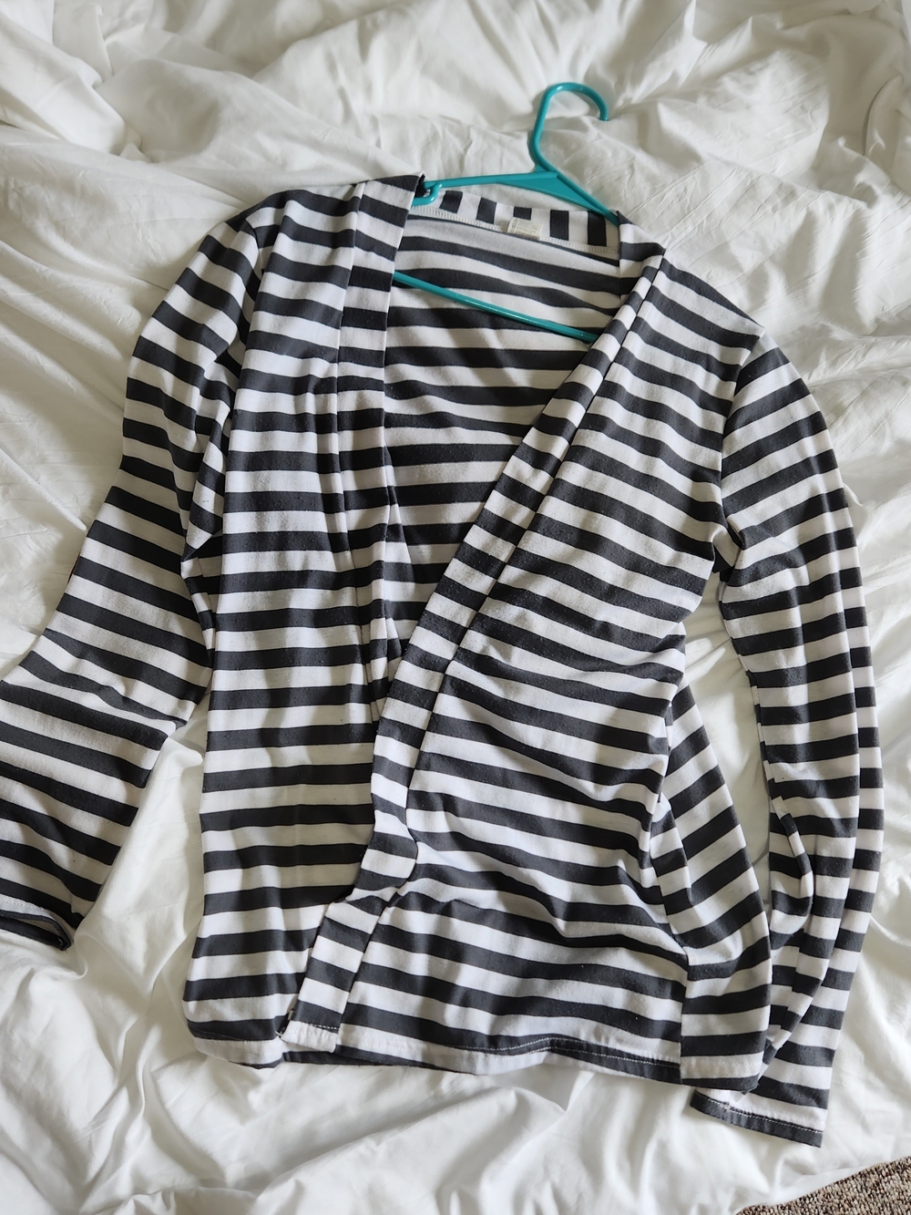 Striped Black & White Long Sleeve Wrap Top